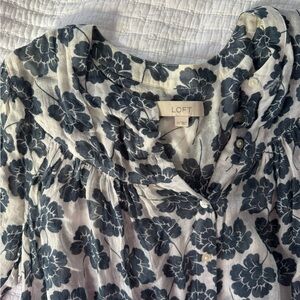 Sheer Cotton Gauze Blouse Floral Long Sleeve Top